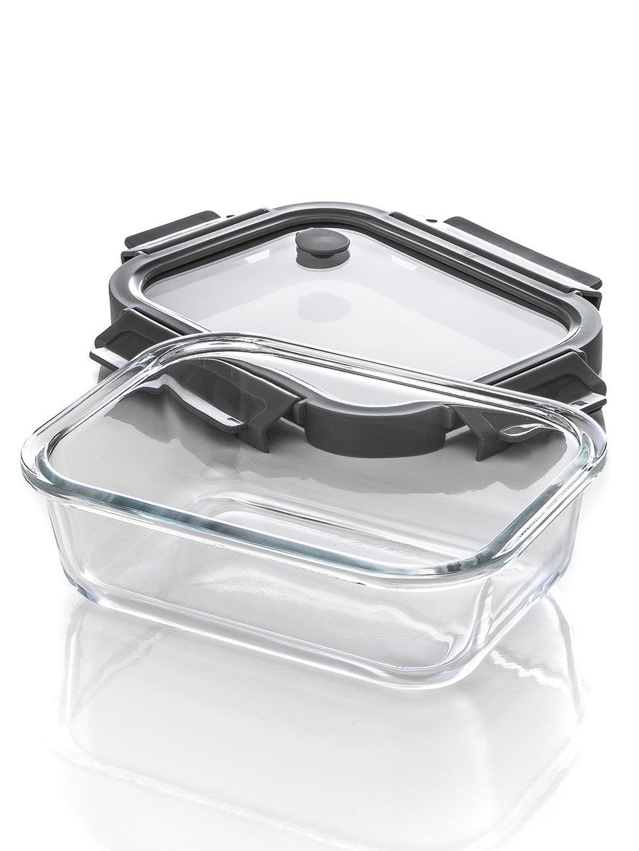 CONTENEDOR RECTANGULAR GLASS GREY 19 CM