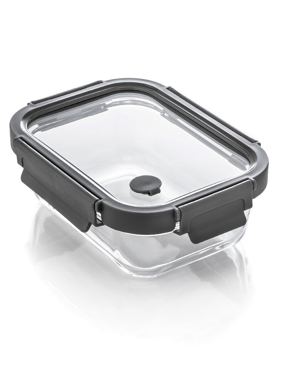 CONTENEDOR RECTANGULAR GLASS GREY 19 CM