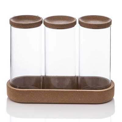 SET X 3 FRASCOS CON BANDEJA GLASS AND CORK M