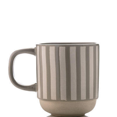 MUG RAYAS BLANCAS Y GRISES 436 ML