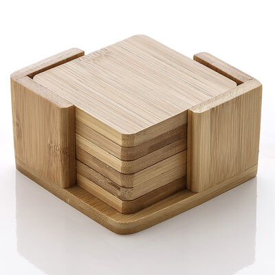 SET X6 POSAVASOS CUADRADOS + BASE MADERA BAMBOO