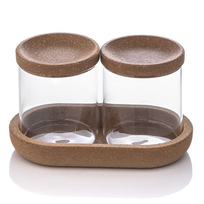 SET X 2 FRASCOS CON BANDEJA GLASS AND CORK S