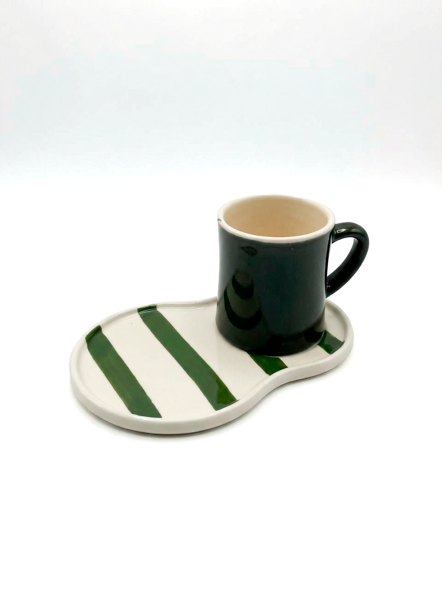 SET DE TAZA Y BANDEJA RIGATA VERDE