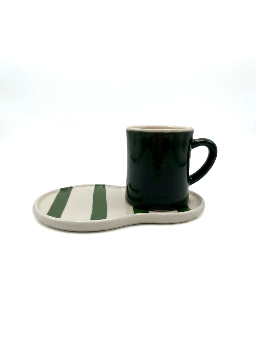 SET DE TAZA Y BANDEJA RIGATA VERDE