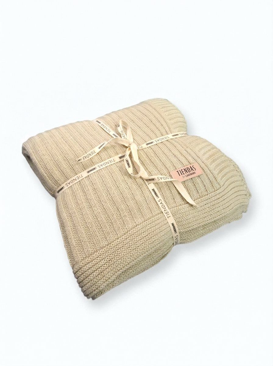 MANTA TEJIDA CANELON BEIGE 120 X 180