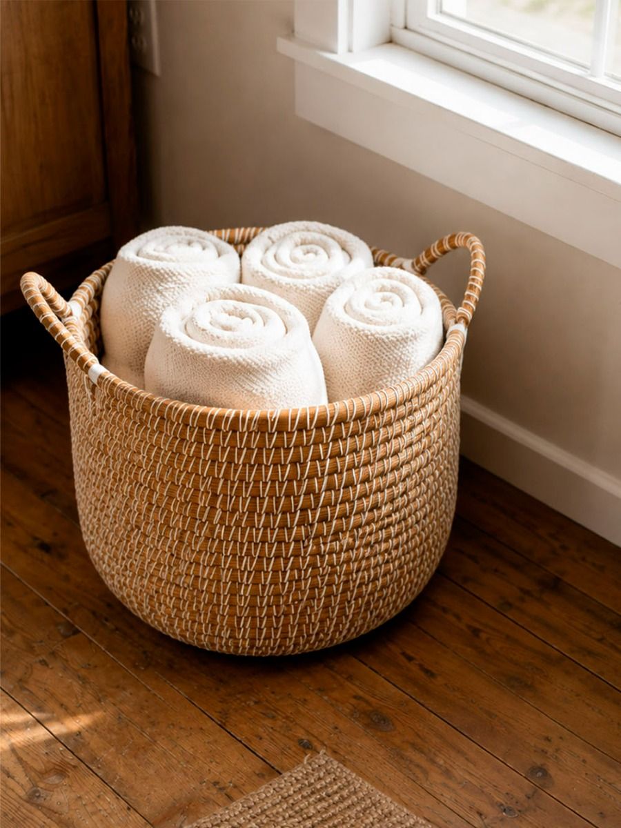 CANASTO ANIKA NATURAL & WHITE L