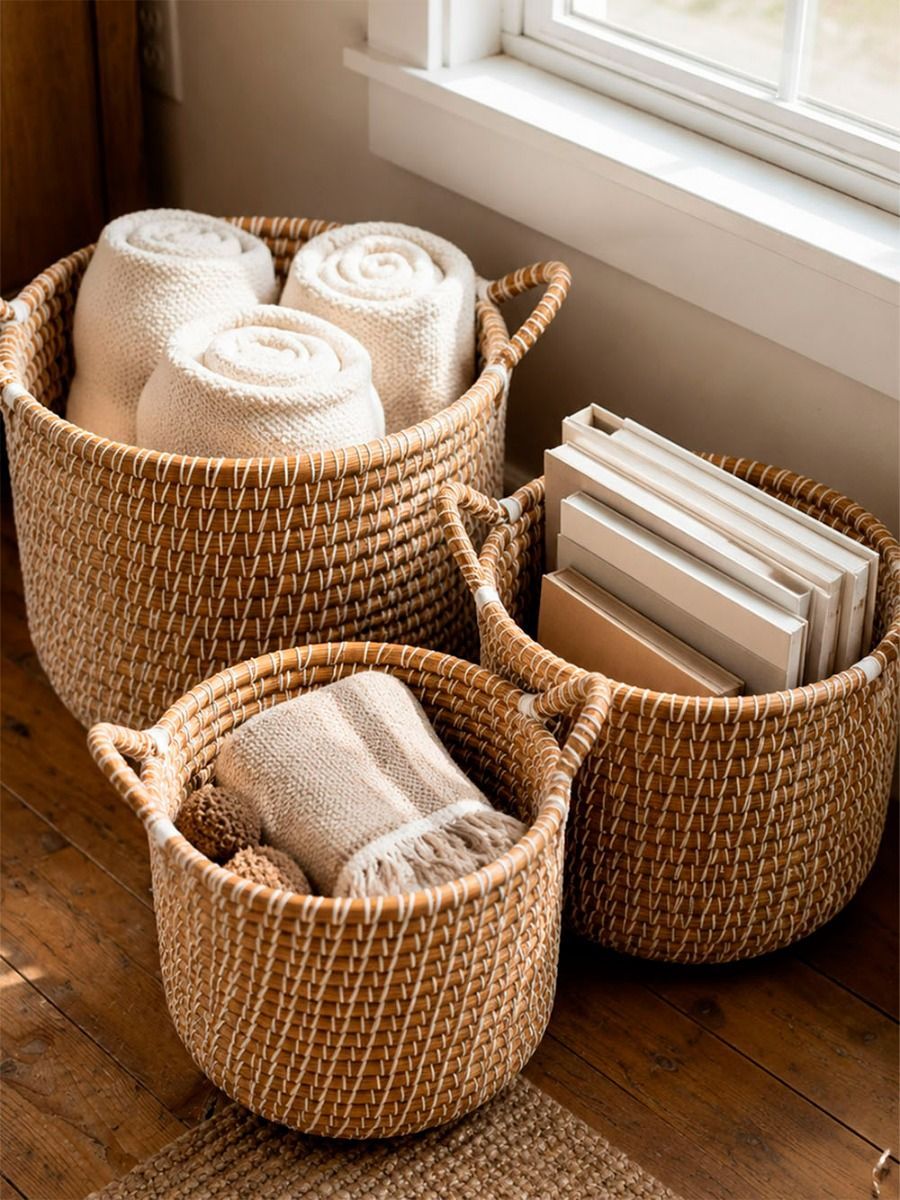 CANASTO ANIKA NATURAL & WHITE S