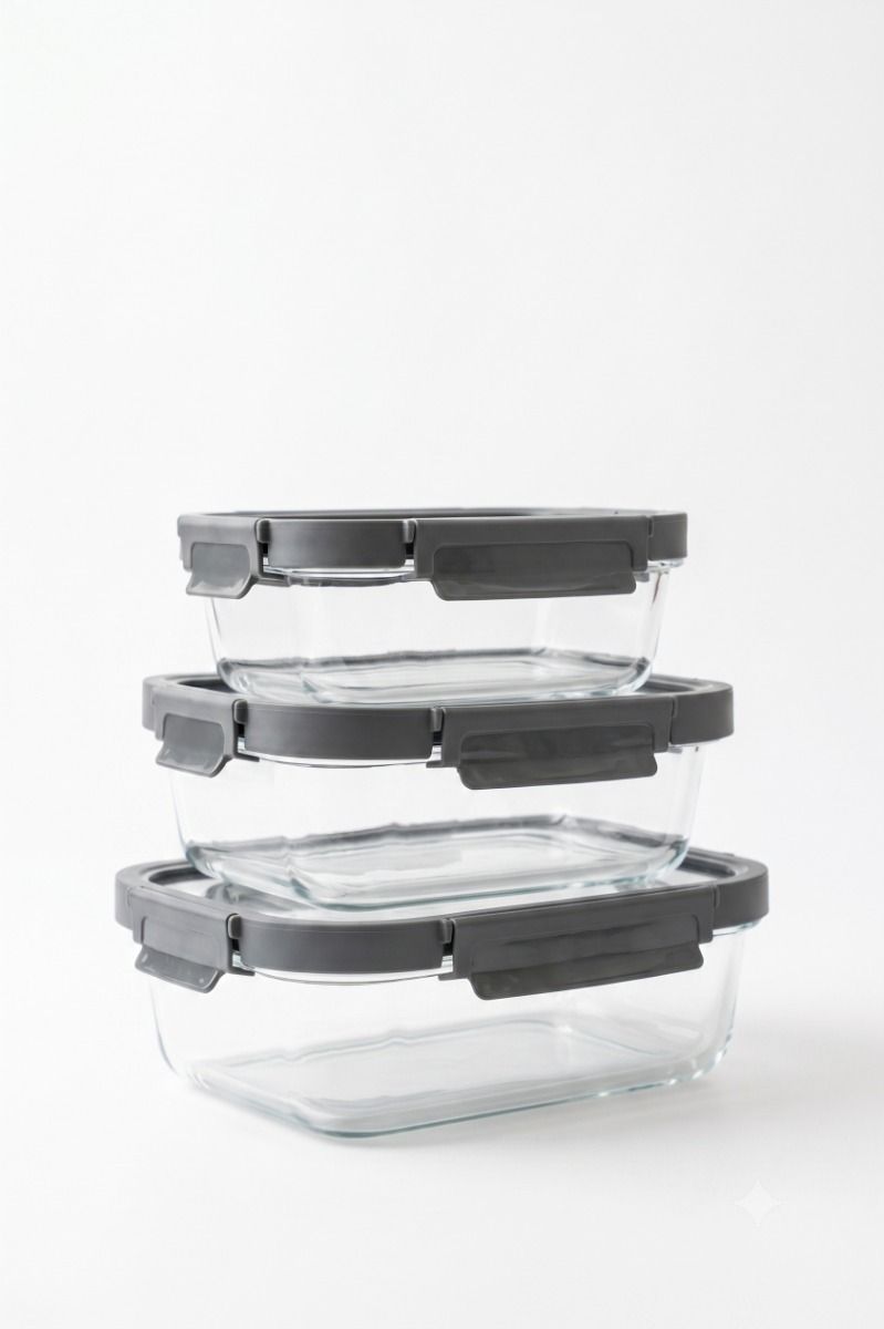 CONTENEDOR RECTANGULAR GLASS SET X 3