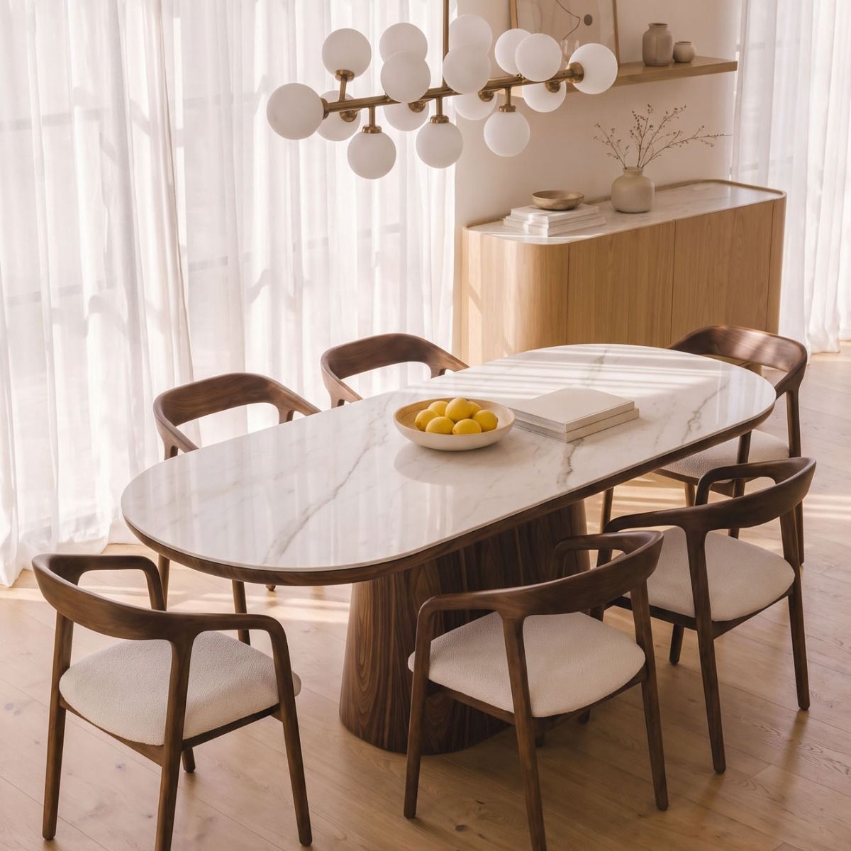 MESA DE COMEDOR HANS WHITE & WALNUT 200 X 90