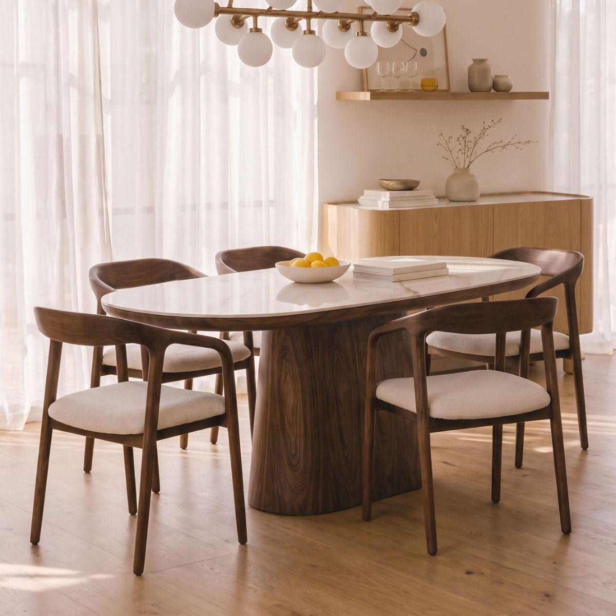 MESA DE COMEDOR HANS WHITE & WALNUT 200 X 90