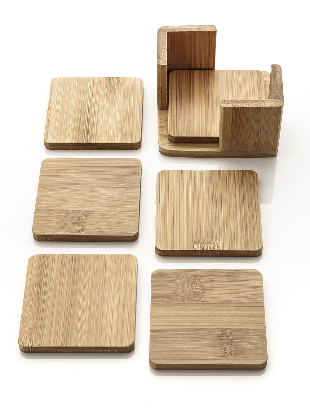 portavasos-SET X6 POSAVASOS CUADRADOS + BASE MADERA BAMBOO-TOPCOOK-2.jpg image number null