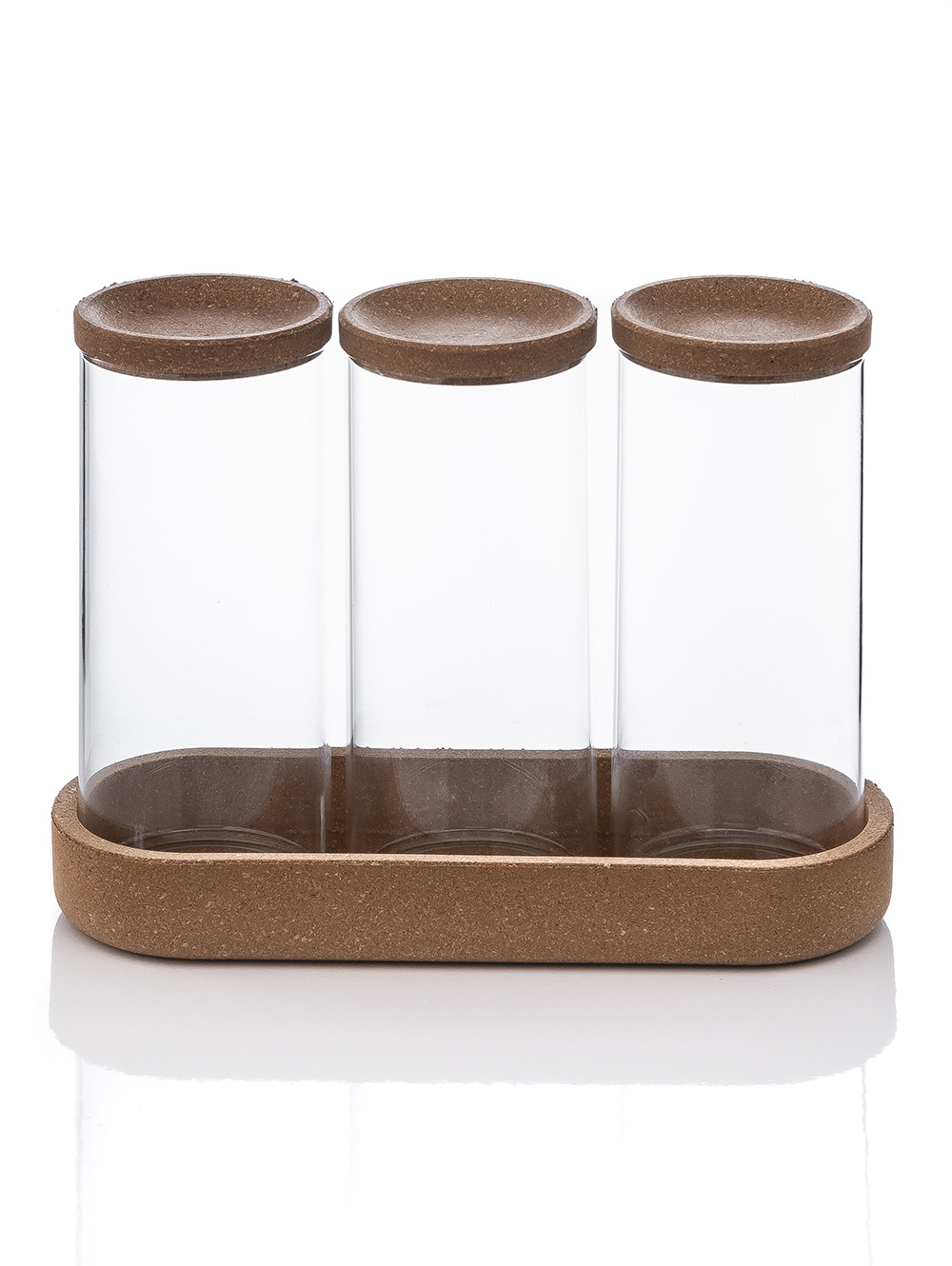 SET X 3 FRASCOS CON BANDEJA GLASS AND CORK M image number null